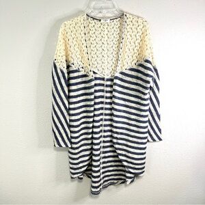 UMGEE USA Womens Lace Cardigan Sweater Size‎ M Open Front Textured Cotton Navy